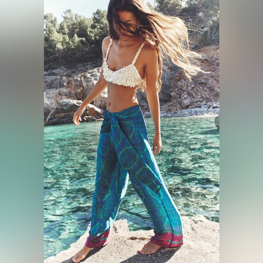 Zara Printed Satin Effect Wrap Front Pants